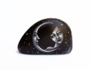 Crescent moon and long hair girl, painting on stone